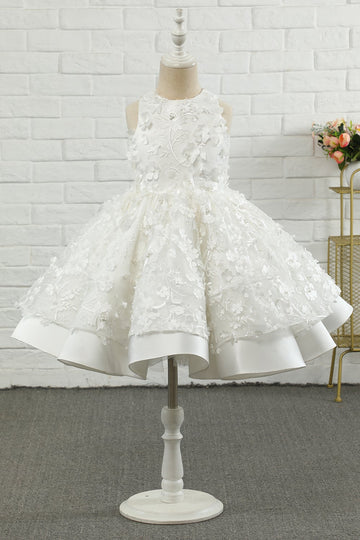 Vestido de menina flor sem mangas de aplique branco